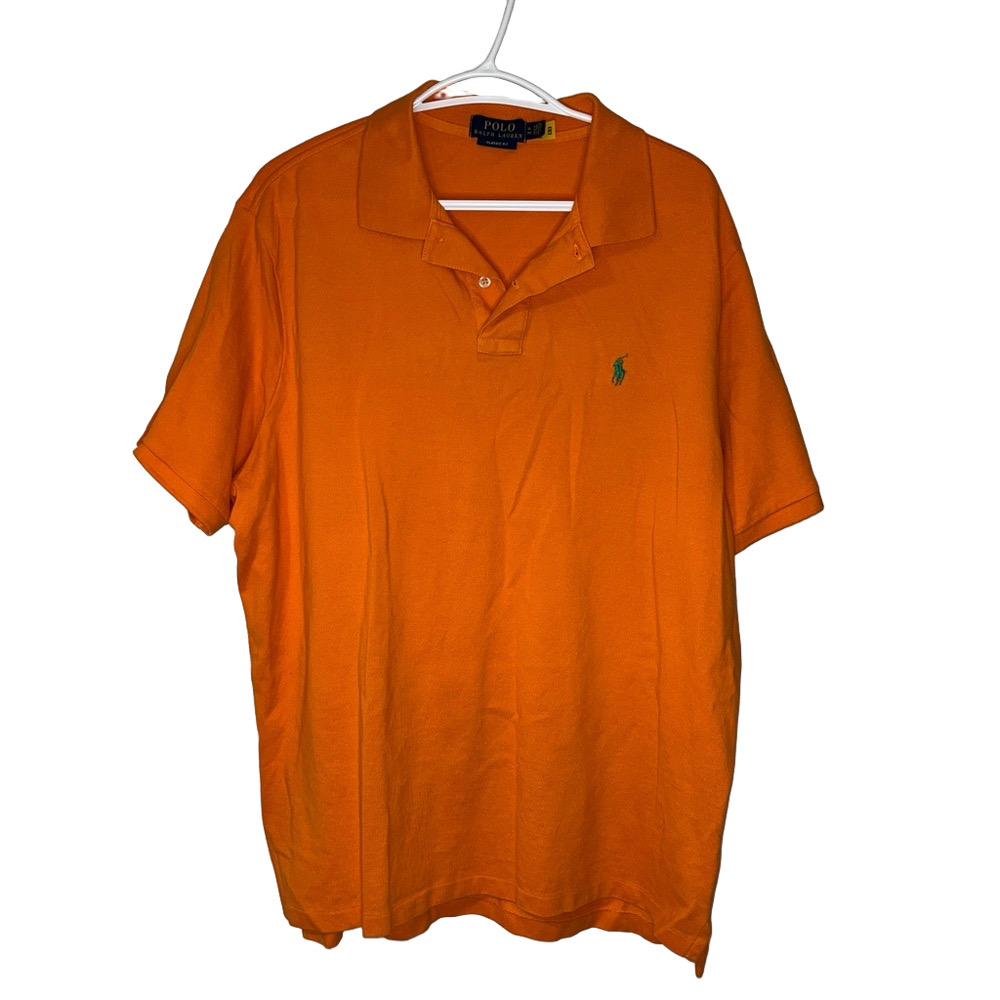 Polo Ralph Lauren Men Orange Polo Shirt XL Classic Fit Cotton Preppy Old Money